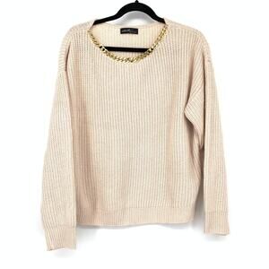 On Twelfth Pullover Sweater Womens Size Large Light Pink Gold Tone Chain Detail